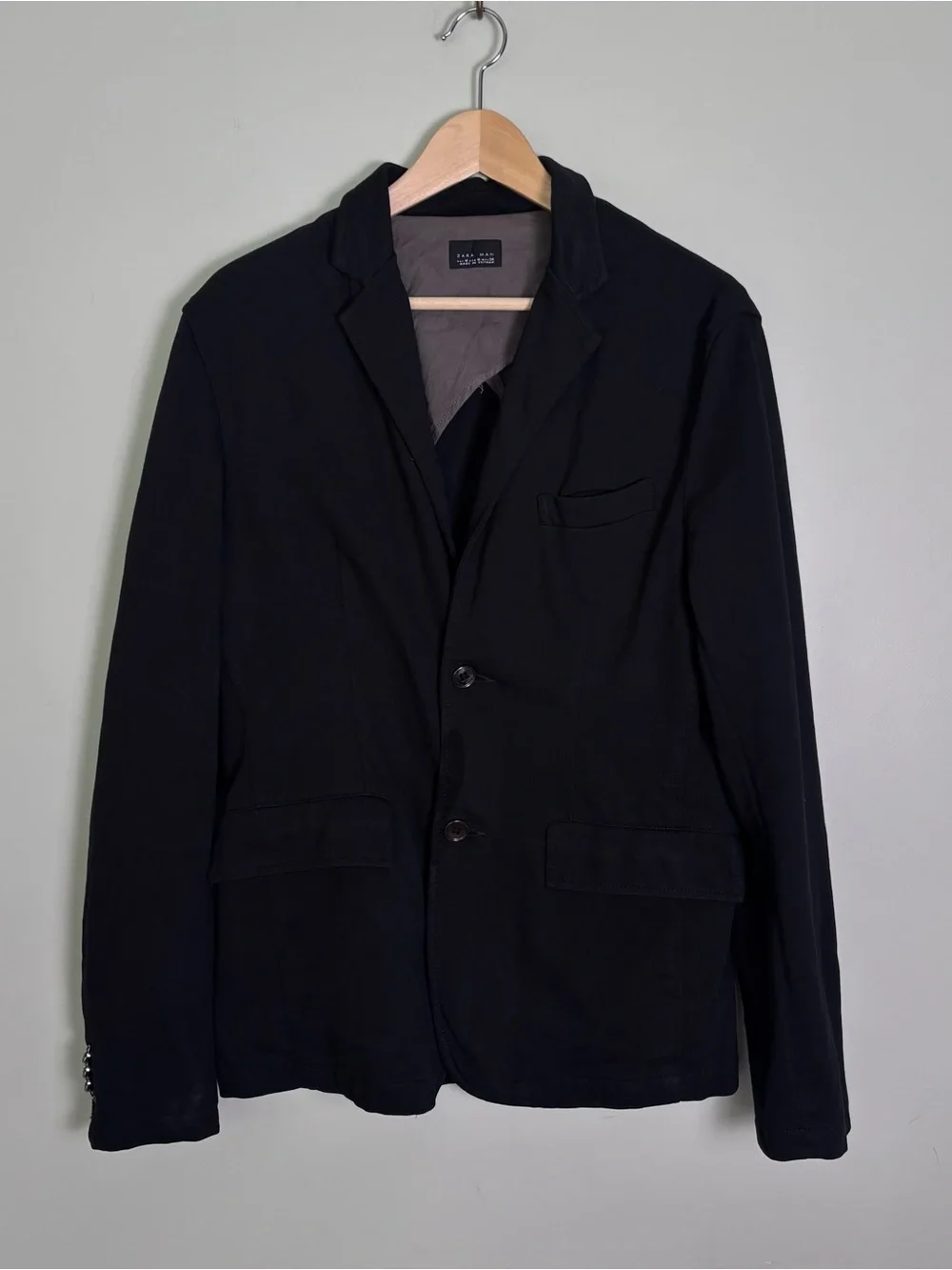 Zara Man Unstructured Cotton Knit Blazer Jacket Sport Coat-Black-Men's M